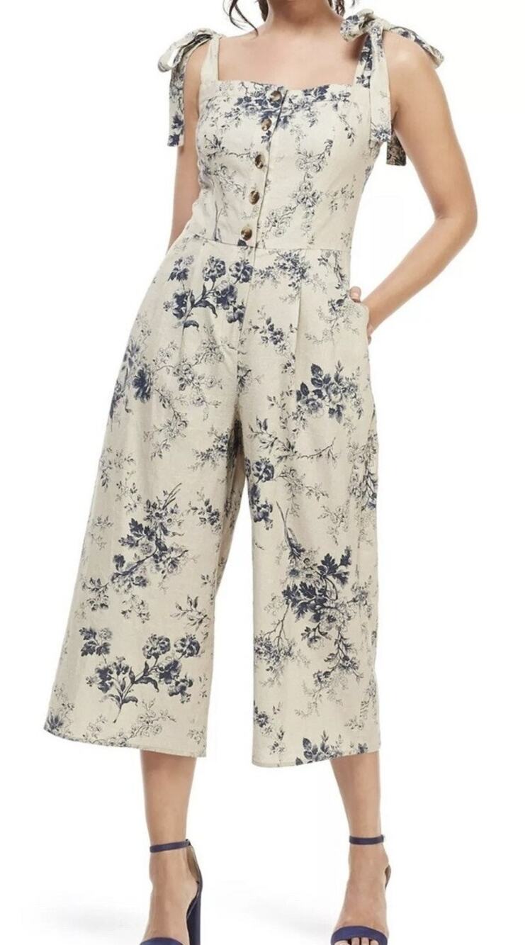Gal Meets Glam Collection Magnolia Smocked Back Linen Blend Jumpsuit